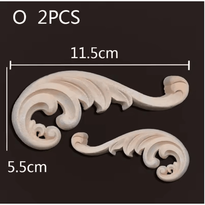 Carved Wood Appliques Set Decorative Furniture Onlays Corner Embellishments 2pcs 4