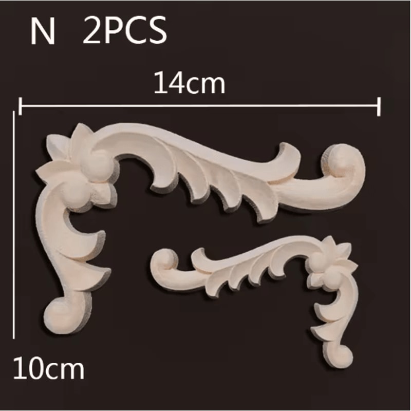 Carved Wood Appliques Set Decorative Furniture Onlays Corner Embellishments 2pcs 5