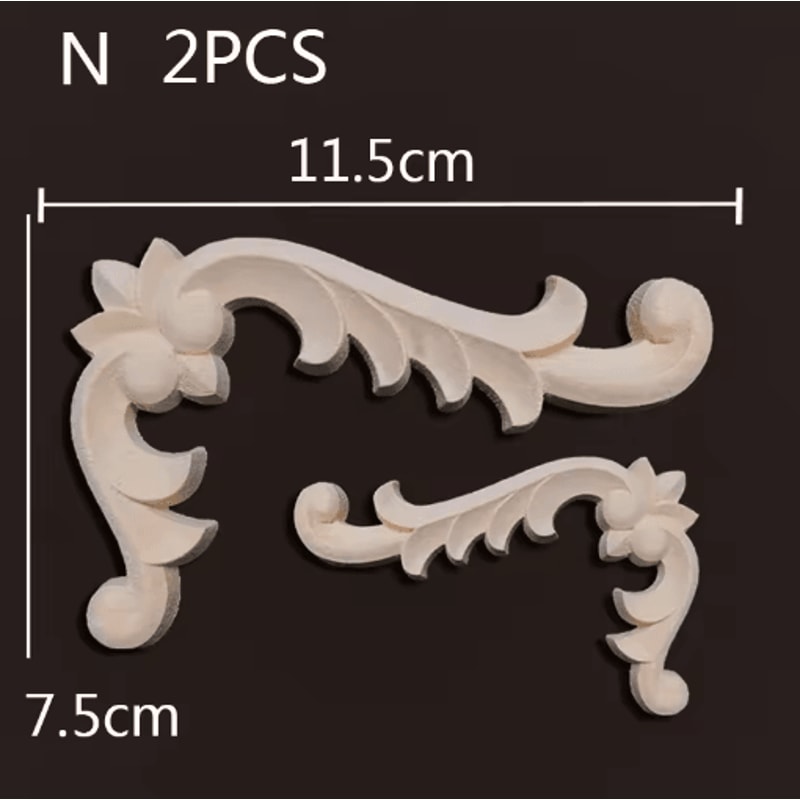 Carved Wood Appliques Set Decorative Furniture Onlays Corner Embellishments 2pcs 6