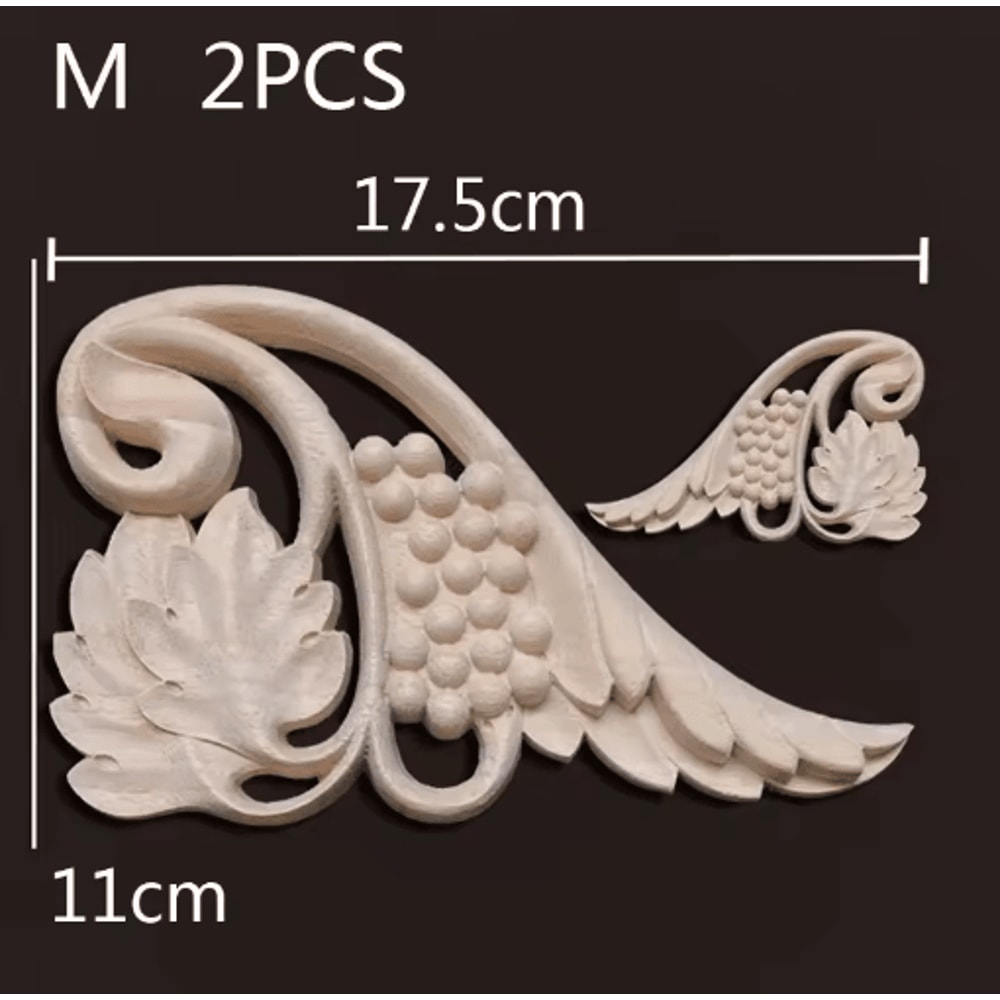 Carved Wood Appliques Set Decorative Furniture Onlays Corner Embellishments 2pcs 7