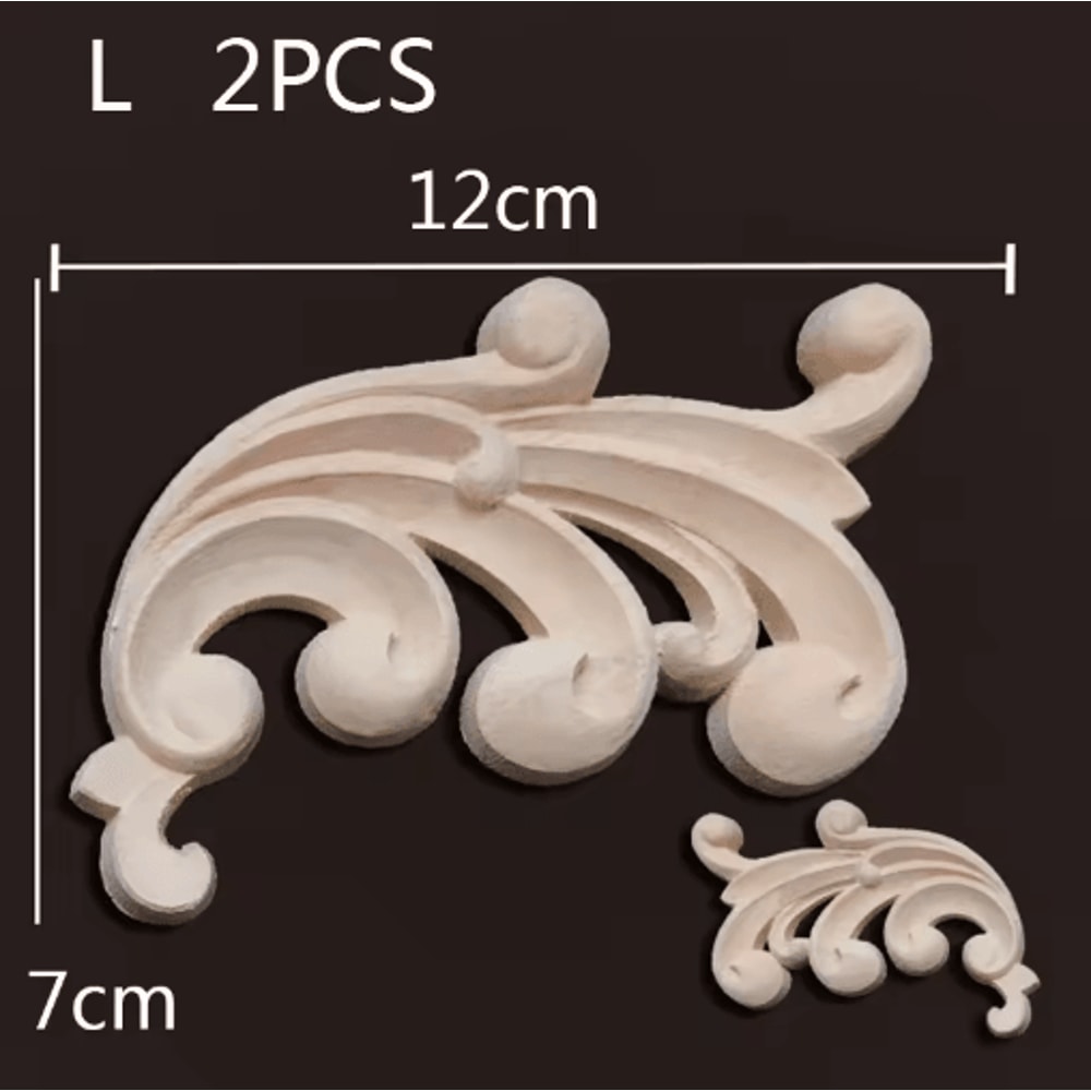 Carved Wood Appliques Set Decorative Furniture Onlays Corner Embellishments 2pcs 8