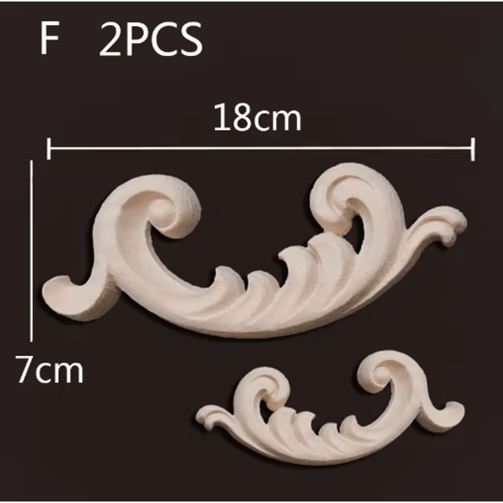 Carved Wood Appliques Set Decorative Furniture Onlays Corner Embellishments 2pcs 14