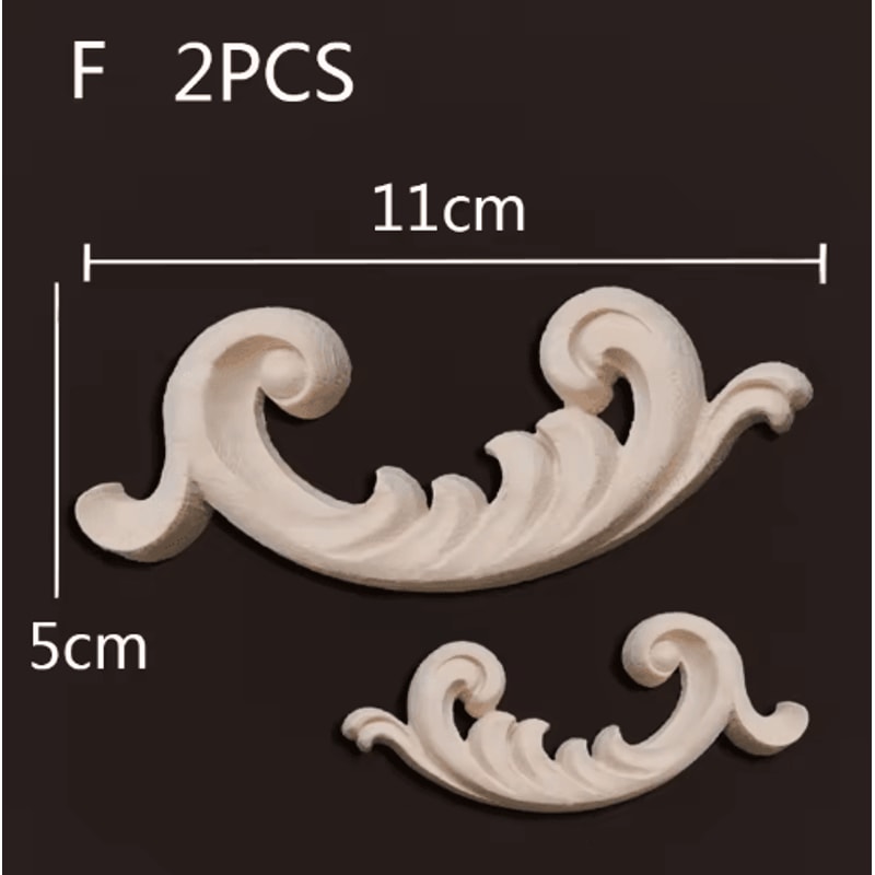 Carved Wood Appliques Set Decorative Furniture Onlays Corner Embellishments 2pcs 15