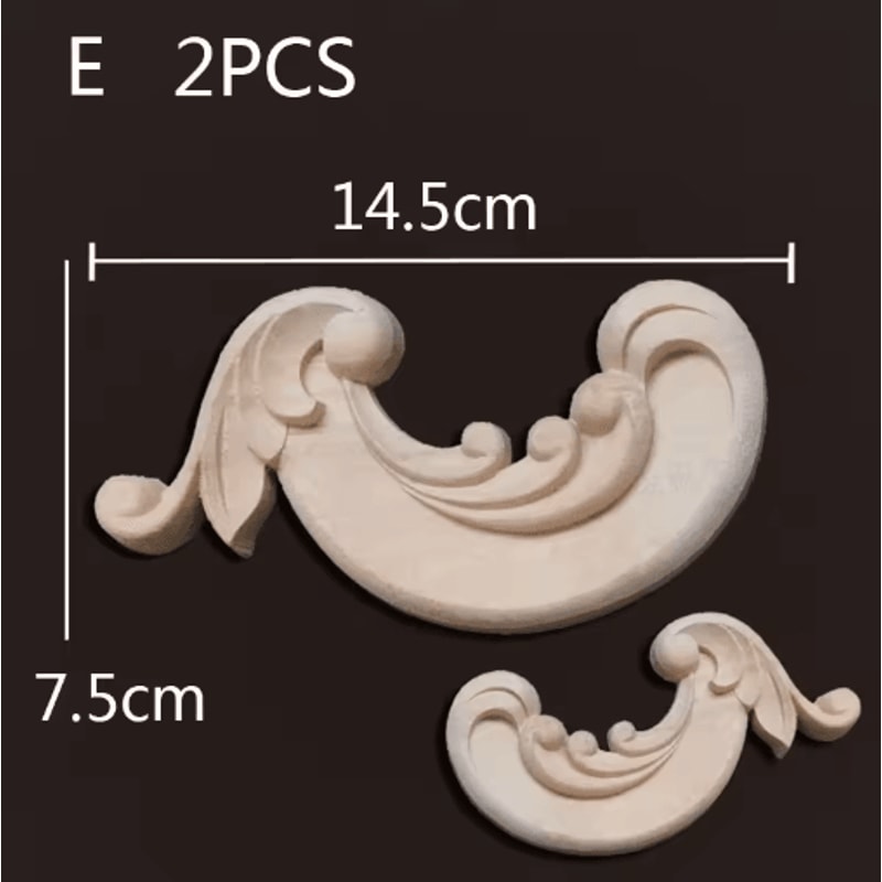 Carved Wood Appliques Set Decorative Furniture Onlays Corner Embellishments 2pcs 16