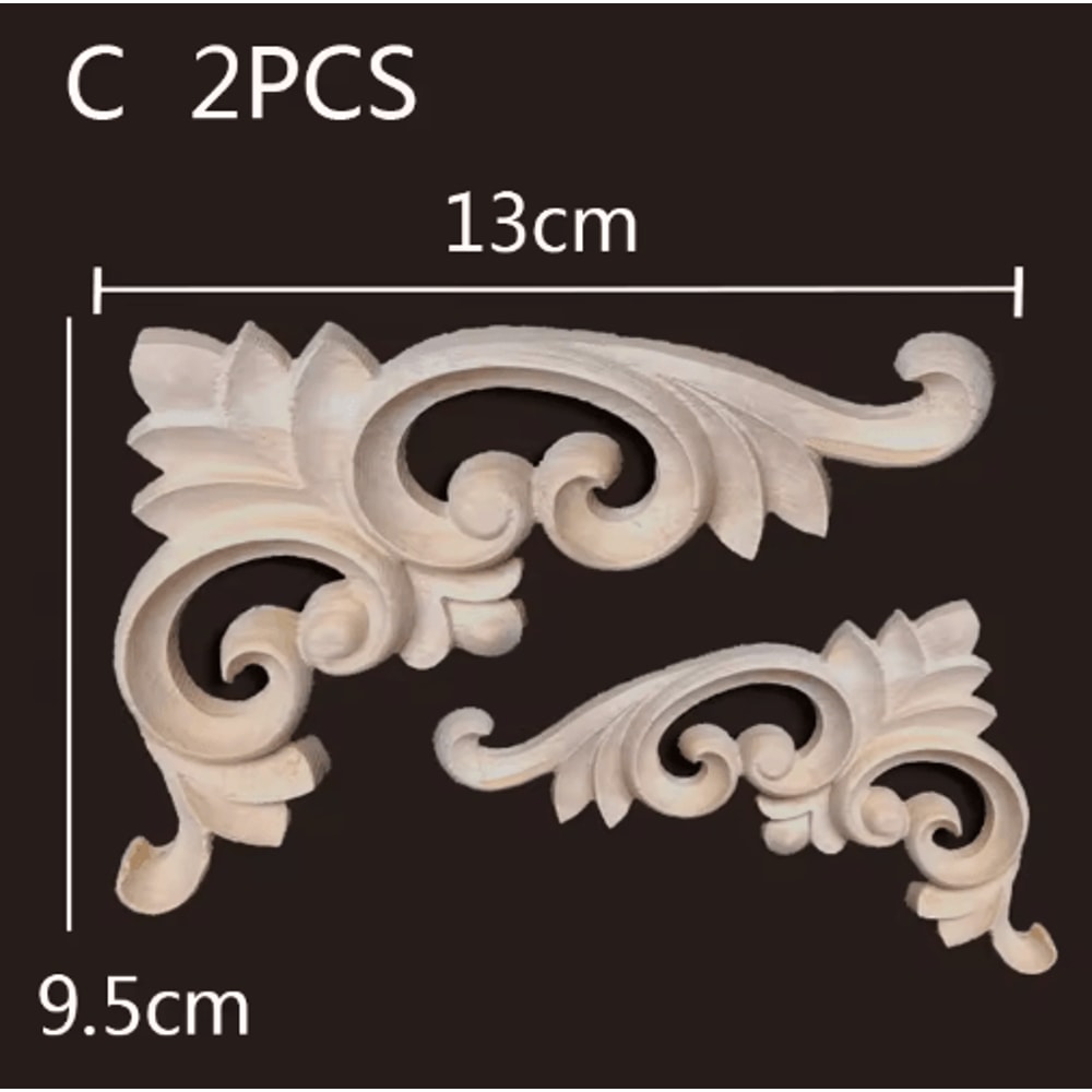 Carved Wood Appliques Set Decorative Furniture Onlays Corner Embellishments 2pcs 18