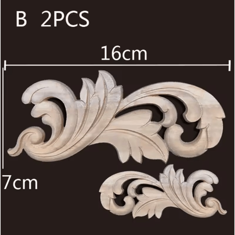 Carved Wood Appliques Set Decorative Furniture Onlays Corner Embellishments 2pcs 20