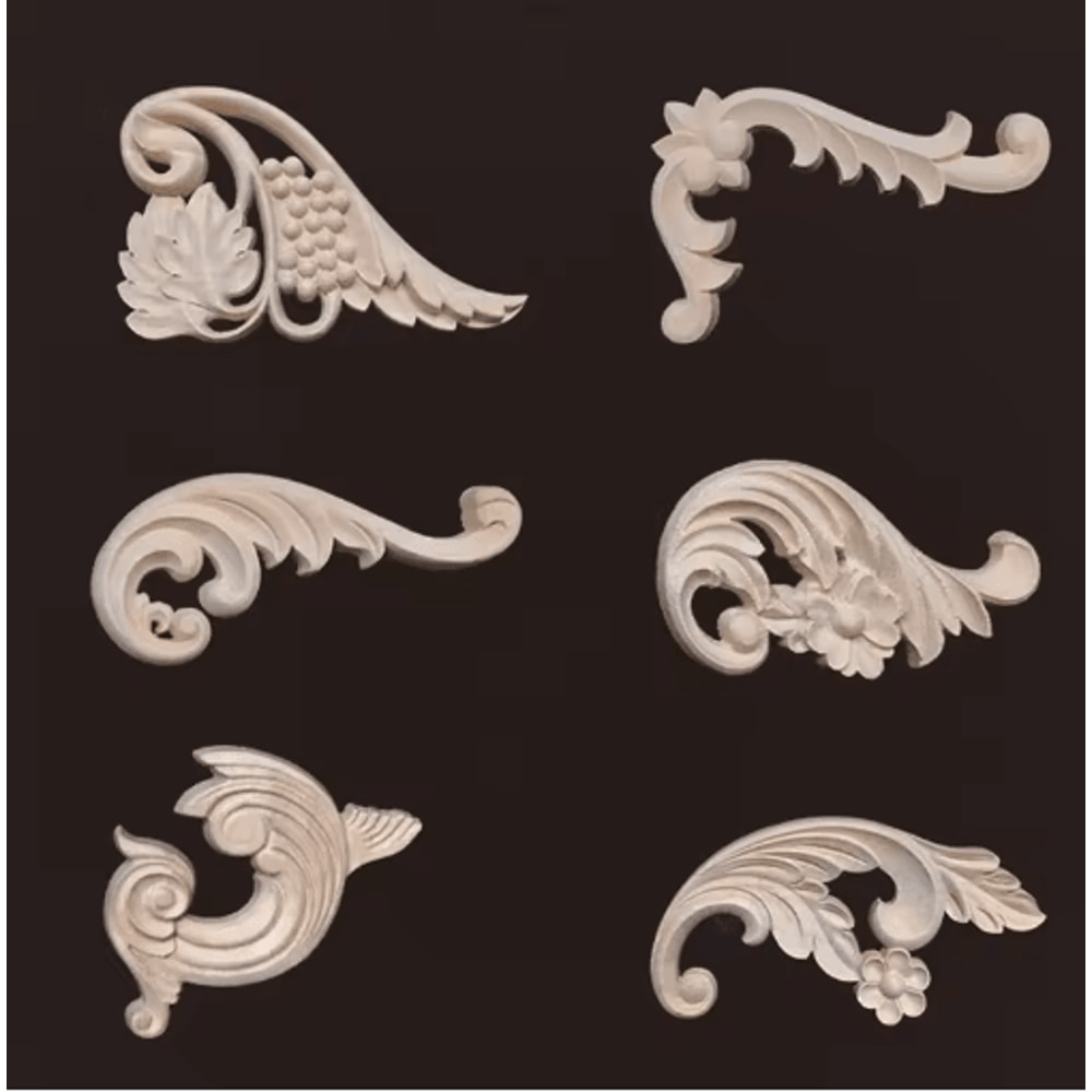 Carved Wood Appliques Set Decorative Furniture Onlays Corner Embellishments 2pcs 23