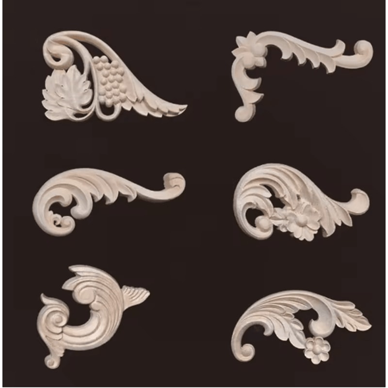 Carved Wood Appliques Set Decorative Furniture Onlays Corner Embellishments 2pcs 23