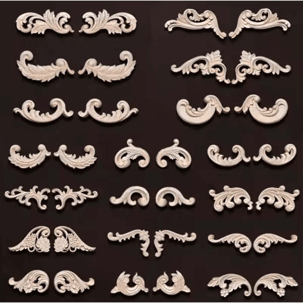Carved Wood Appliques Set Decorative Furniture Onlays Corner Embellishments 2pcs 0