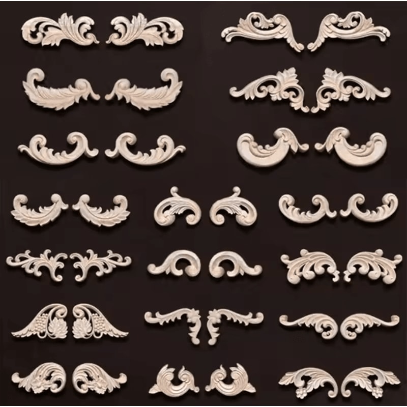 Carved Wood Appliques Set Decorative Furniture Onlays Corner Embellishments 2pcs 0