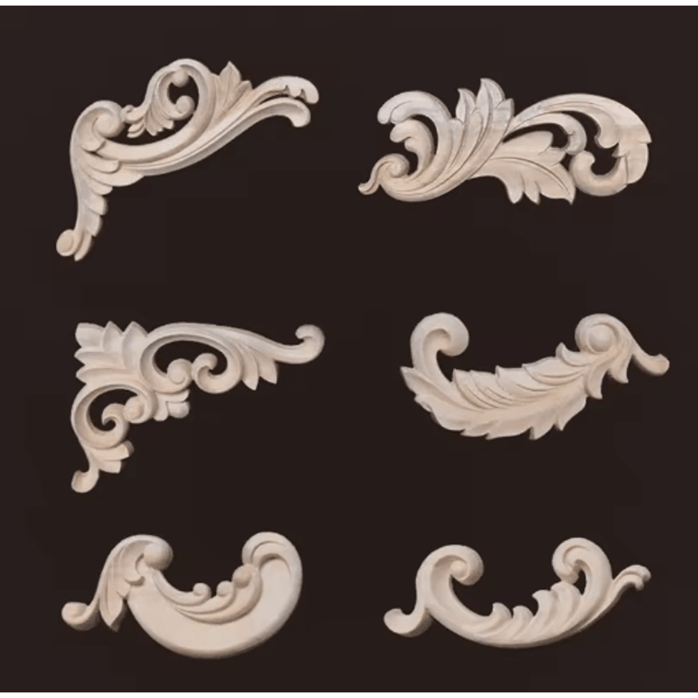 Carved Wood Appliques Set Decorative Furniture Onlays Corner Embellishments 2pcs 24