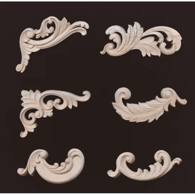 Carved Wood Appliques Set Decorative Furniture Onlays Corner Embellishments 2pcs 24