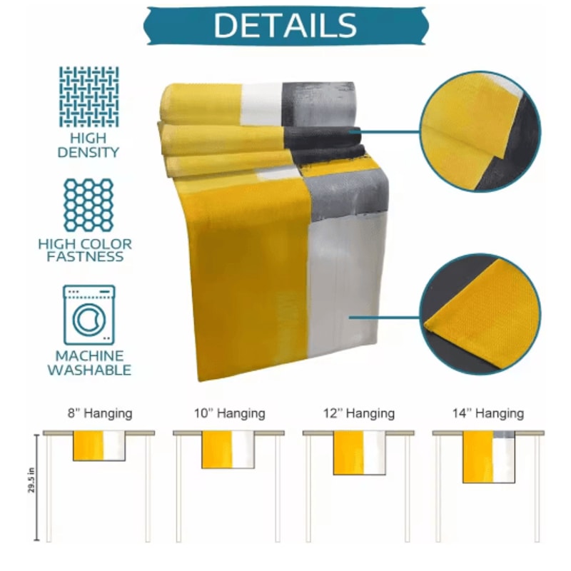 Abstract Linen Table Runner Modern Yellow Grey Geometric Dining Table Decor 2