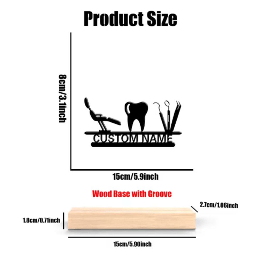 Custom Dentist Desk Decor Personalized Metal Dental Office Art With Wooden Base 1