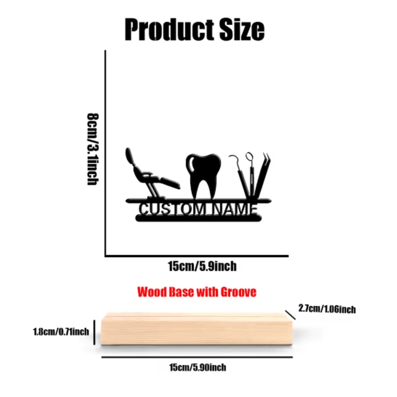Custom Dentist Desk Decor Personalized Metal Dental Office Art With Wooden Base 5