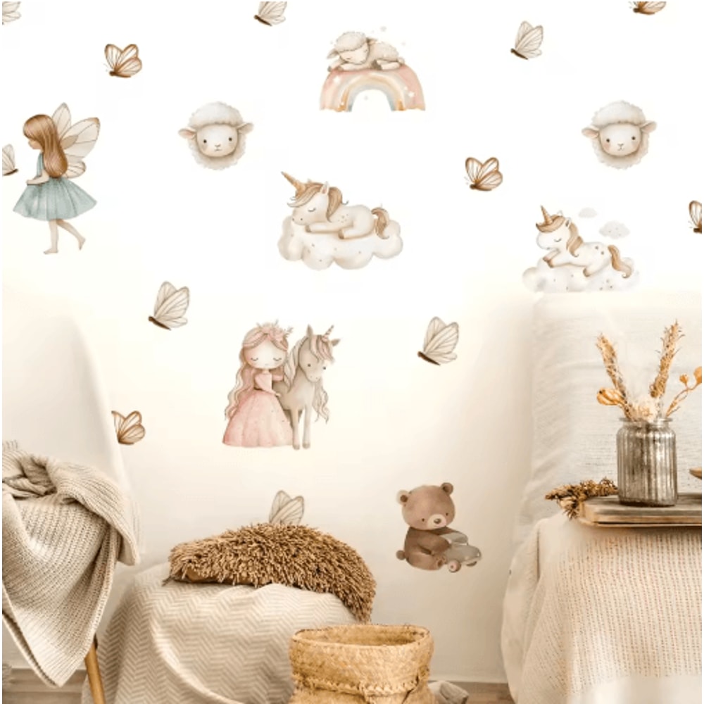 Watercolor Unicorn Rainbow Wall Stickers Fairy Kids Room Decor Decals 8
