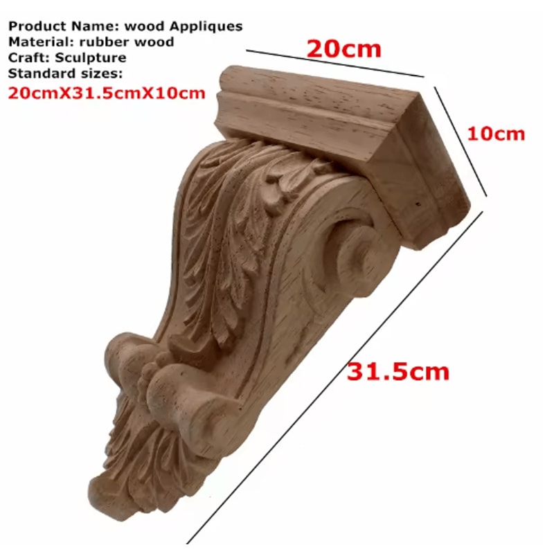 Natural Oak Wood Carved Applique Vintage Decorative Furniture Accent 1