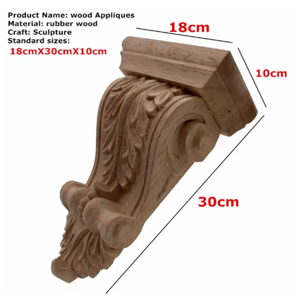 Natural Oak Wood Carved Applique Vintage Decorative Furniture Accent 2