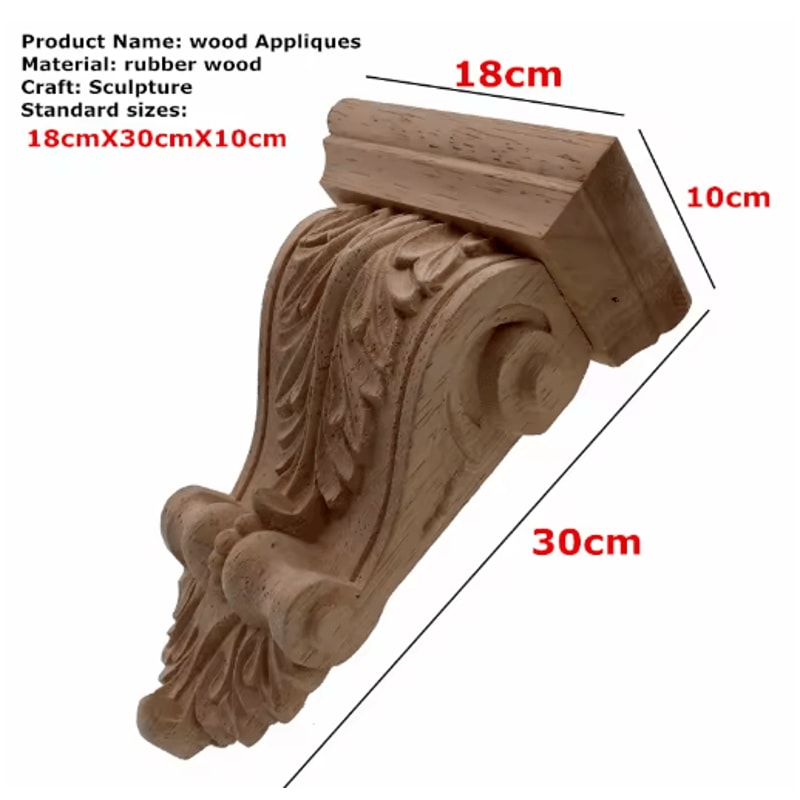 Natural Oak Wood Carved Applique Vintage Decorative Furniture Accent 2