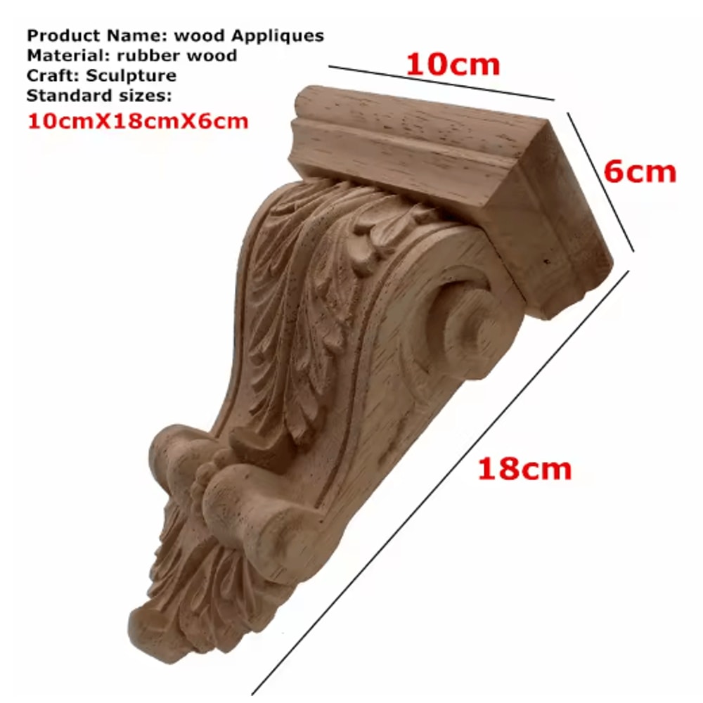 Natural Oak Wood Carved Applique Vintage Decorative Furniture Accent 6