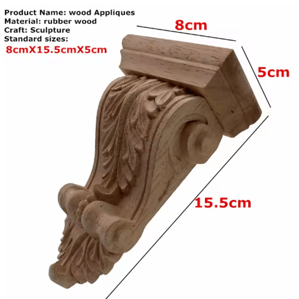Natural Oak Wood Carved Applique Vintage Decorative Furniture Accent 7