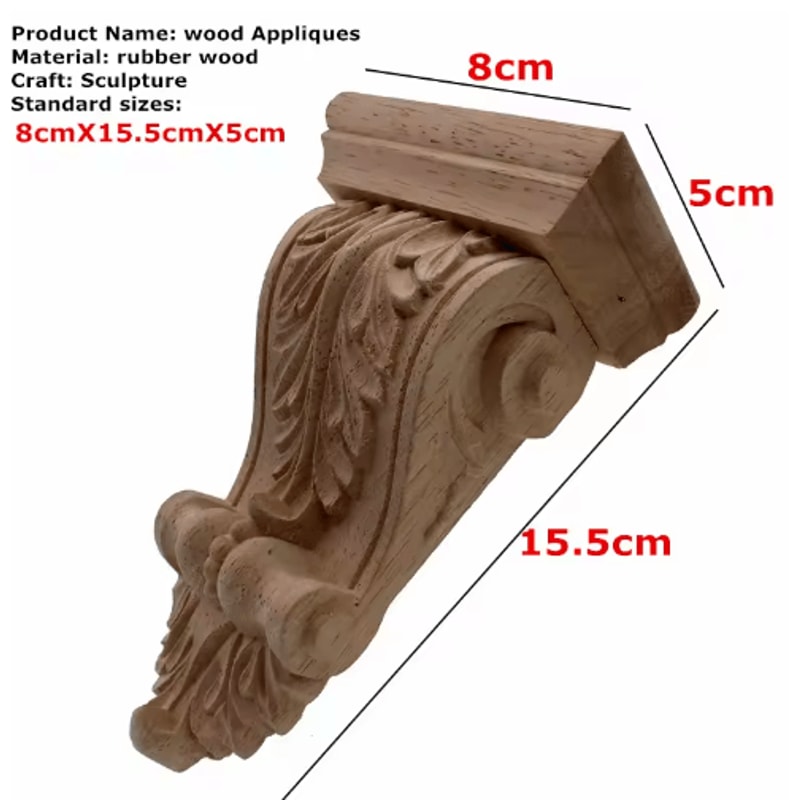 Natural Oak Wood Carved Applique Vintage Decorative Furniture Accent 7