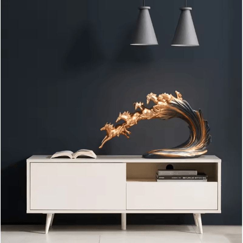 Golden Herd Horse Figurine Luxury Resin Desk Wine Cabinet Decor 2