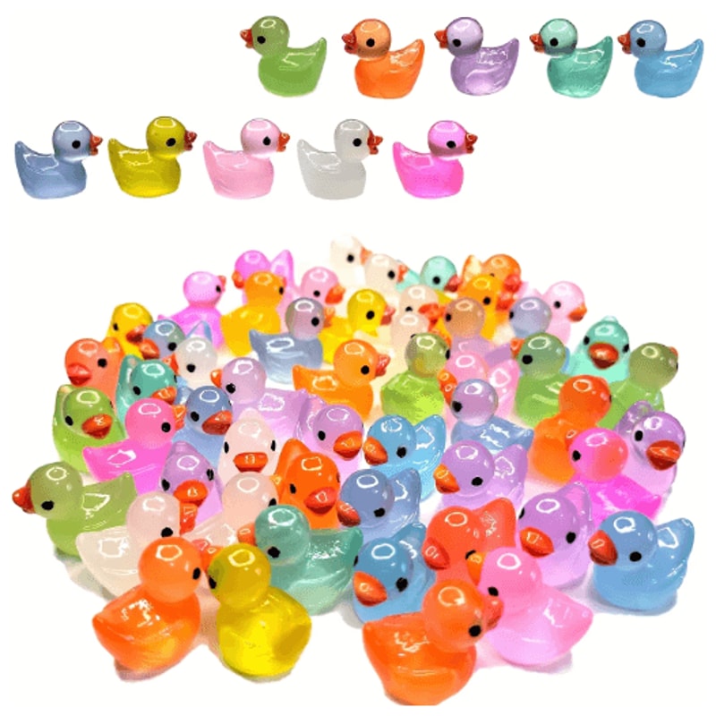 Glowing Mini Duck Figurines Set Resin Fairy Garden Micro Landscape Decor 0
