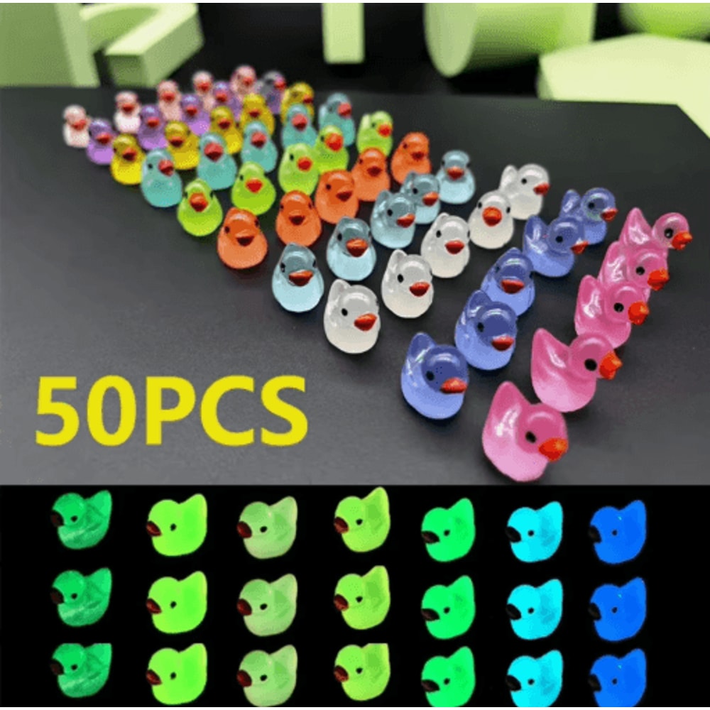 50PCS Glowing Mini Duck Figurines Resin Fairy Garden Micro Landscape Decor 0
