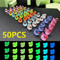 50pcs glowing mini duck figurines – resin fairy garden micro landscape decor