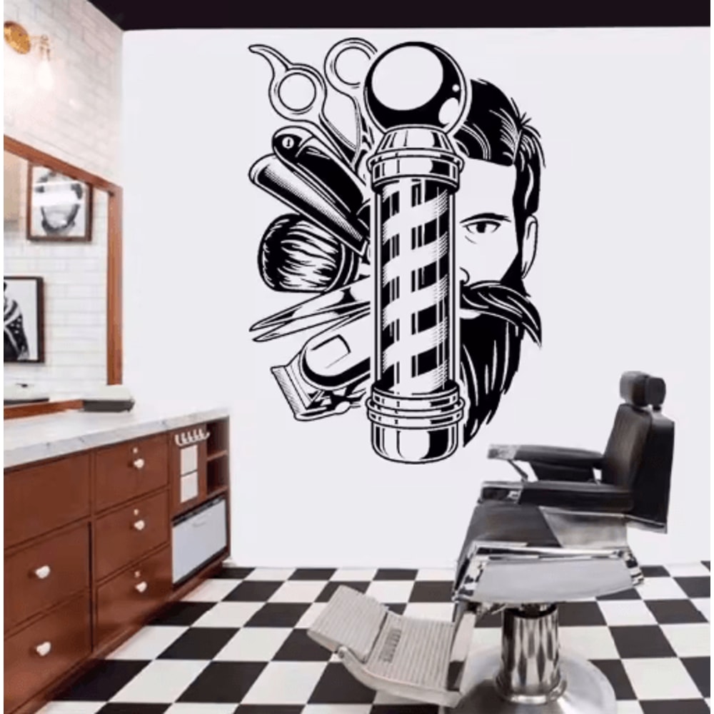 Vintage Barber Wall Sticker Hair Salon Scissors Comb Vinyl Decal 3