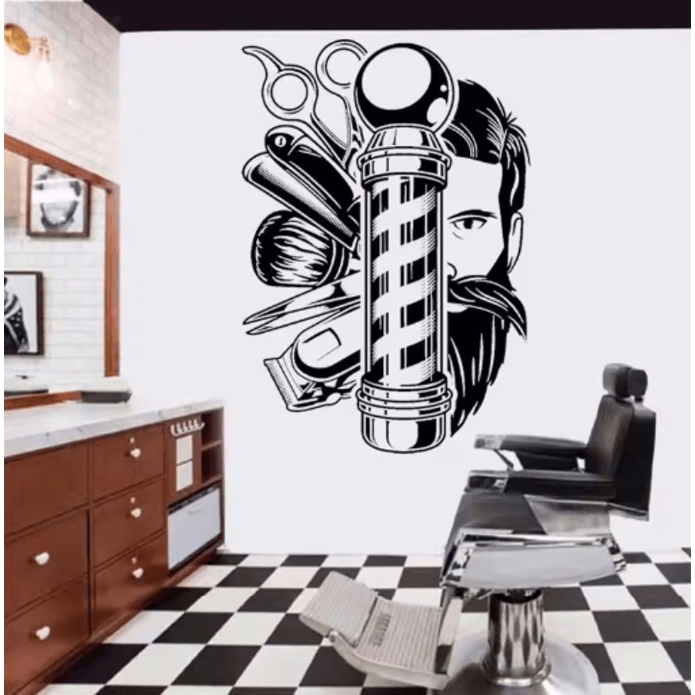 Vintage Barber Wall Sticker Hair Salon Scissors Comb Vinyl Decal 4