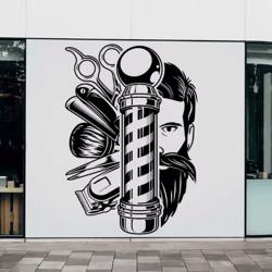 vintage barber wall sticker hair salon scissors & comb vinyl decal