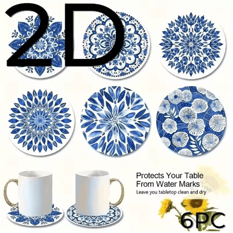 Celadon Wooden Coasters Set 6pcs Decorative Coffee Cup Table Mats 1