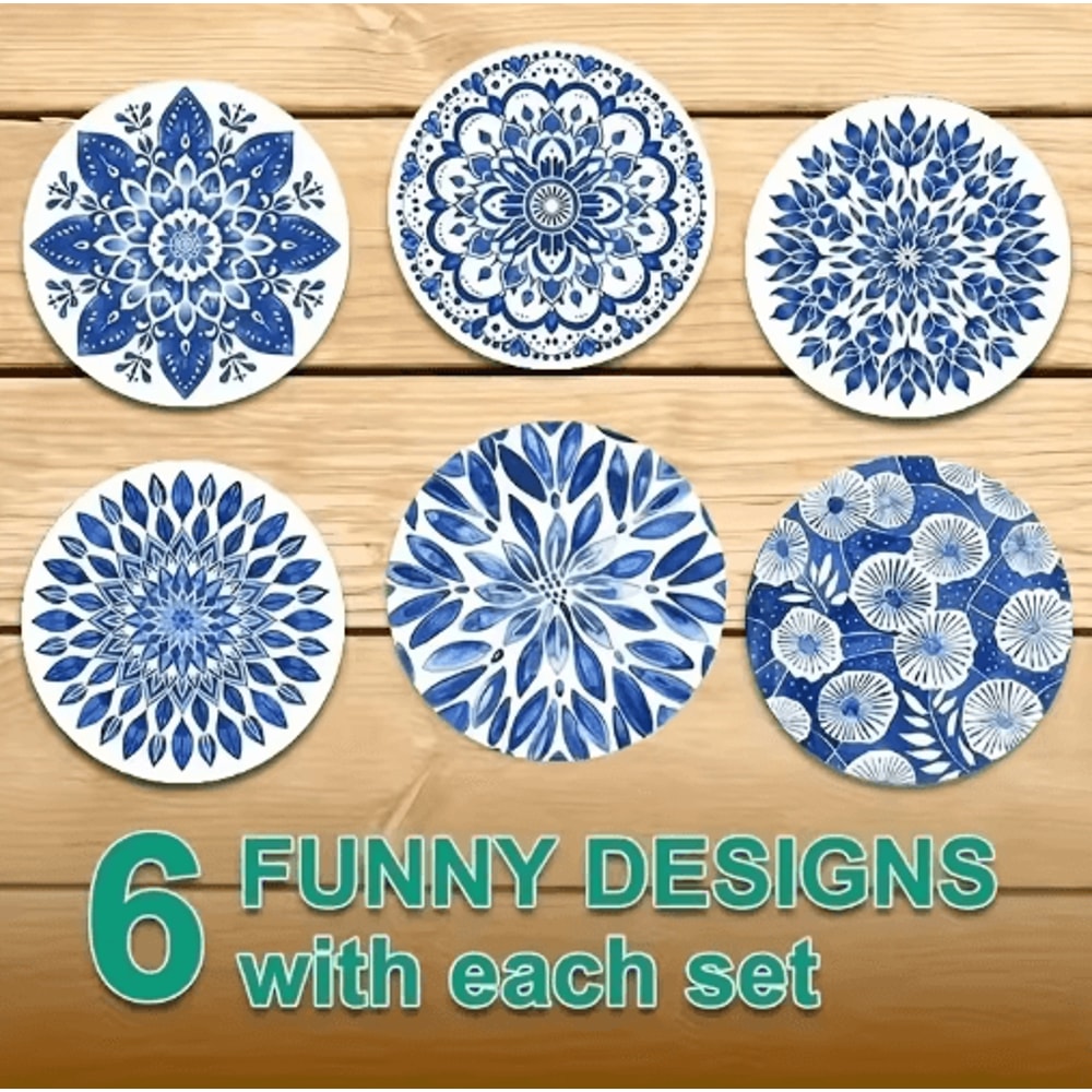 Celadon Wooden Coasters Set 6pcs Decorative Coffee Cup Table Mats 4