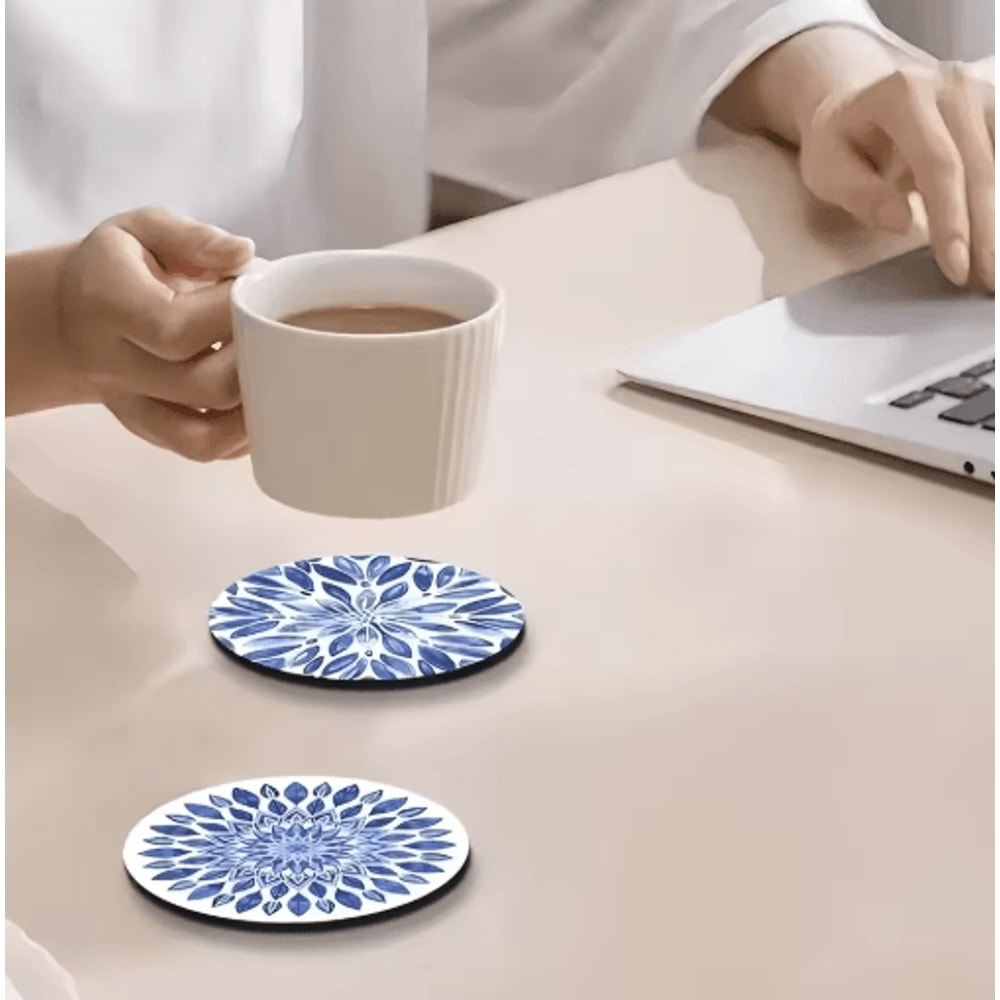 Celadon Wooden Coasters Set 6pcs Decorative Coffee Cup Table Mats 5
