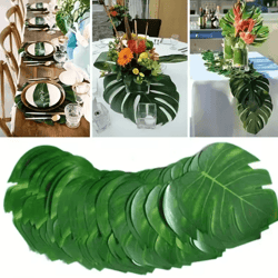 hawaii artificial palm leaf set – tropical jungle table decor & placemats (10pcs