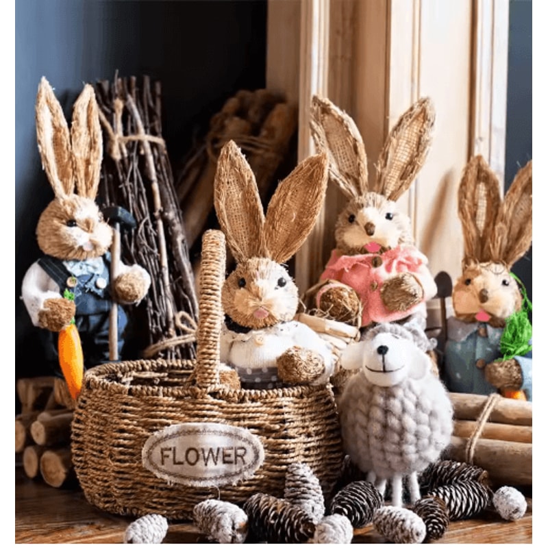 46cm Straw Bunny Decoration Woven Easter Rabbit Yard Home Decor 17