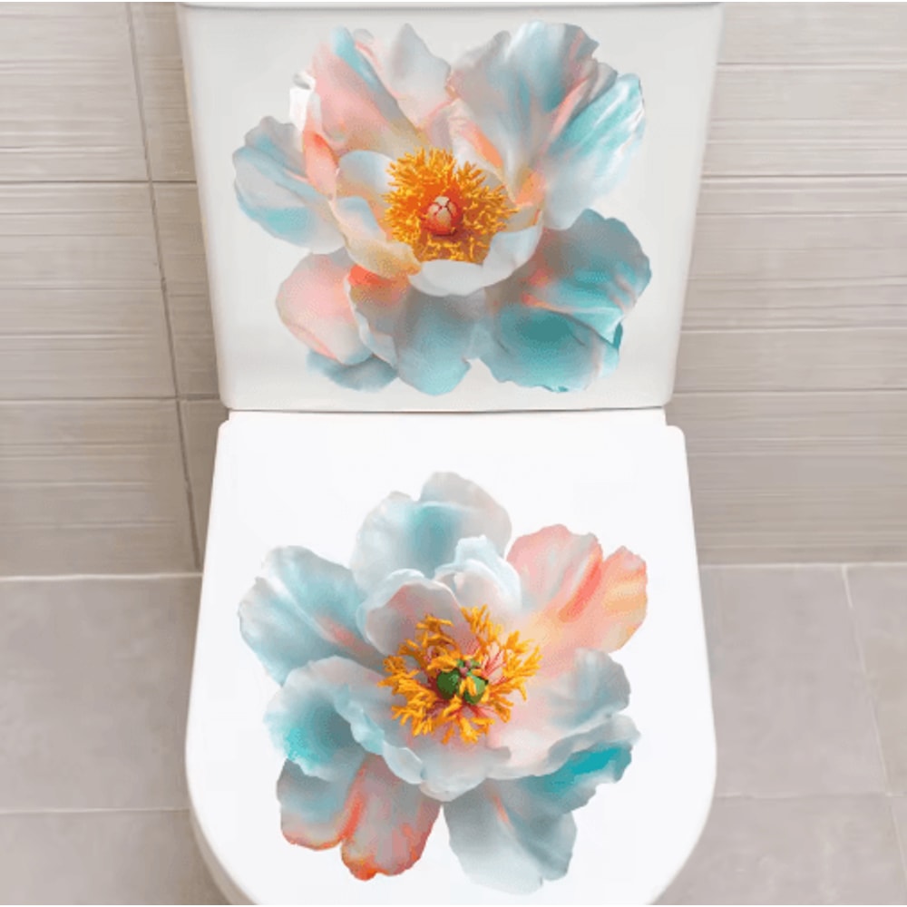 Golden Flower Toilet Seat Sticker Waterproof Bathroom Decorative Decal 1