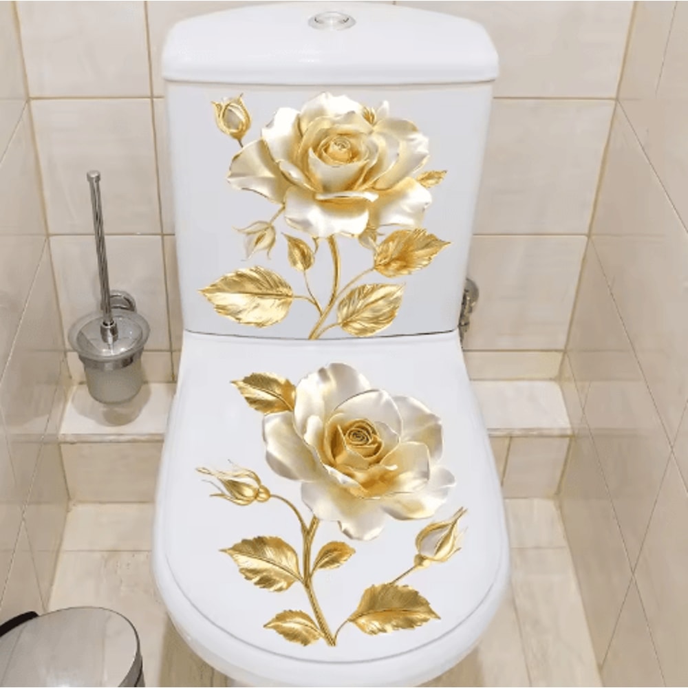Golden Flower Toilet Seat Sticker Waterproof Bathroom Decorative Decal 11