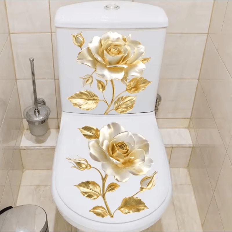 Golden Flower Toilet Seat Sticker Waterproof Bathroom Decorative Decal 11