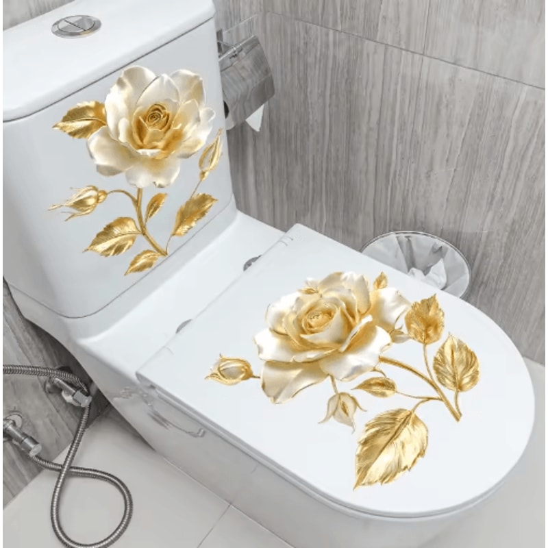 Golden Flower Toilet Seat Sticker Waterproof Bathroom Decorative Decal 12