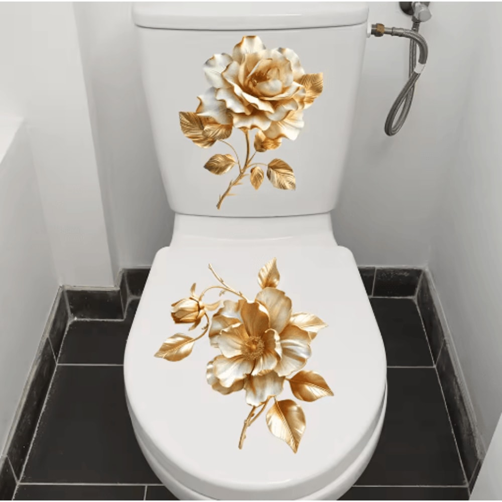 Golden Flower Toilet Seat Sticker Waterproof Bathroom Decorative Decal 4