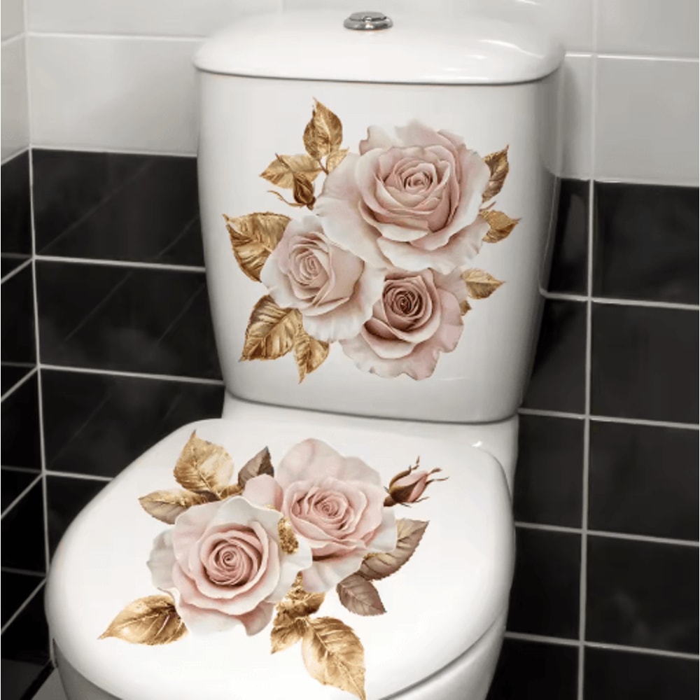 Golden Flower Toilet Seat Sticker Waterproof Bathroom Decorative Decal 5