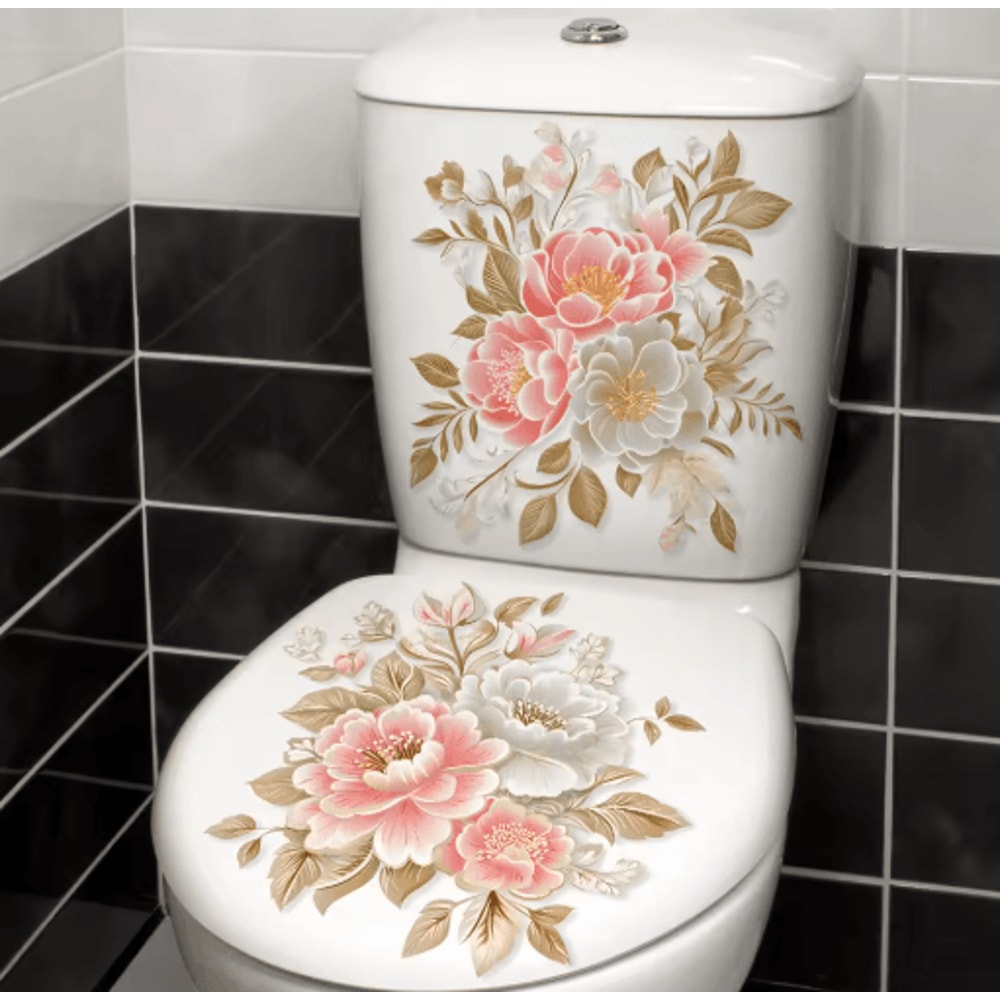 Golden Flower Toilet Seat Sticker Waterproof Bathroom Decorative Decal 8