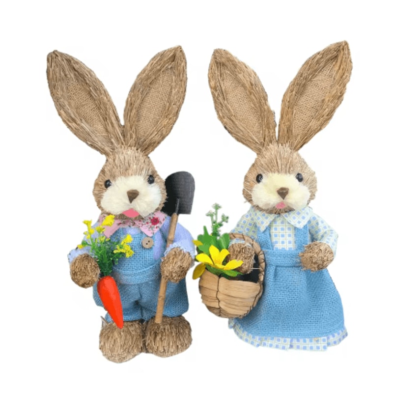 Straw Easter Bunny Decoration Rustic Spring Rabbit Ornament For Home Garden 1