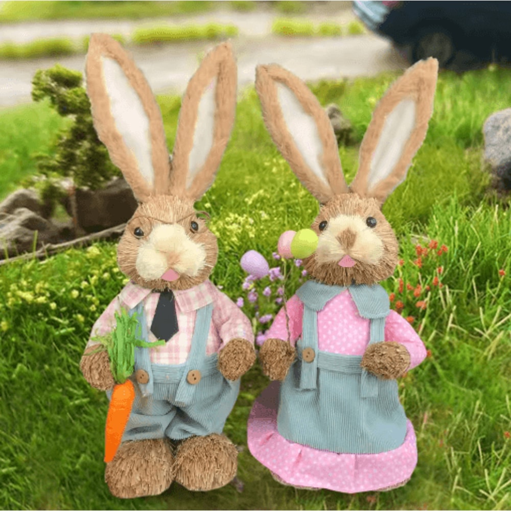 Straw Easter Bunny Decoration Rustic Spring Rabbit Ornament For Home Garden 10