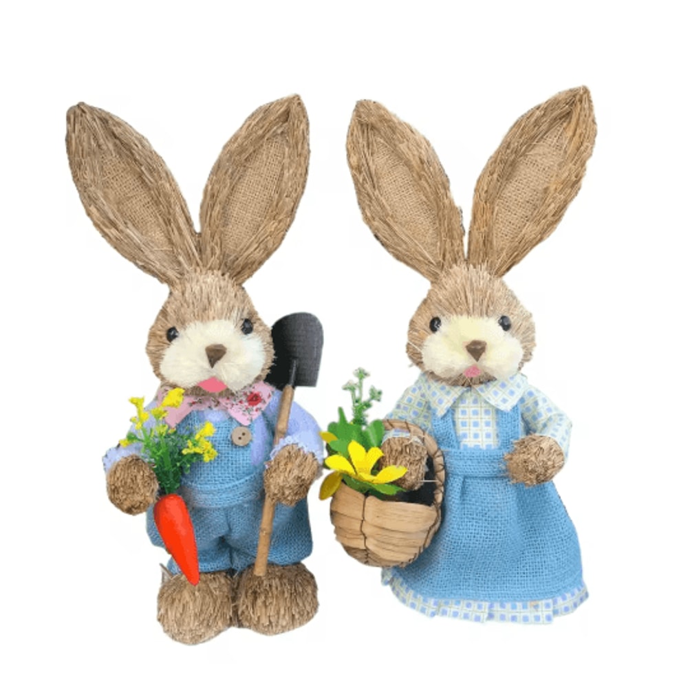 Straw Easter Bunny Decoration Rustic Spring Rabbit Ornament For Home Garden 0