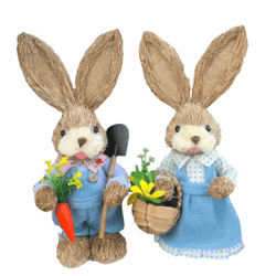 straw easter bunny decoration rustic spring rabbit ornament for home & garden