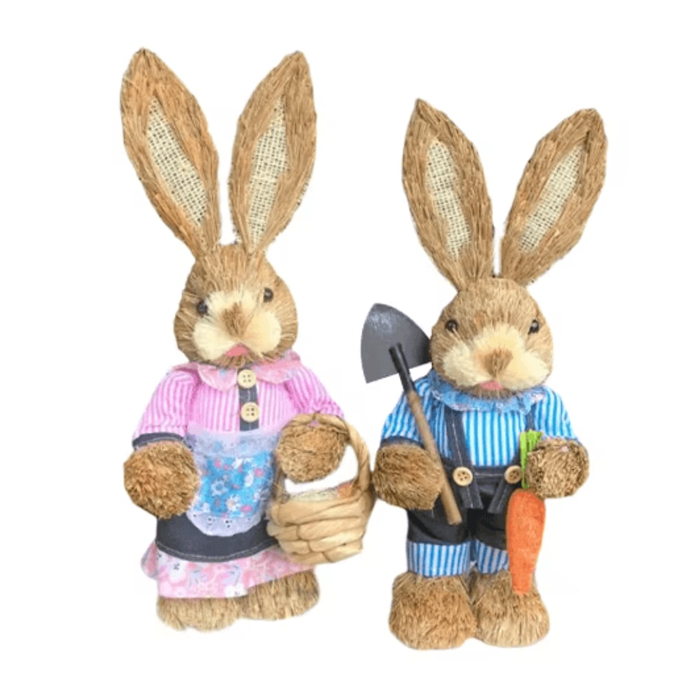 Straw Easter Bunny Decoration Rustic Spring Rabbit Ornament For Home Garden 2